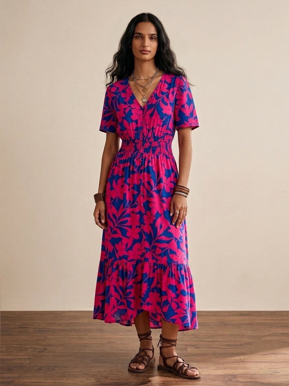 Anthropologie Abel The Label Cassidy Hi-Lo MIDI Dress Smocked Floral Medium